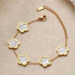 Titanium Steel 18K Five-Leaf Flower & Mother-of-Pearl Bracelet for Women: European-American Style, Fashionable, Exquisite, Lightweight & Versatile - Direct from Manufacturer - Image 4