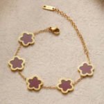 Titanium Steel 18K Five-Leaf Flower & Mother-of-Pearl Bracelet for Women: European-American Style, Fashionable, Exquisite, Lightweight & Versatile - Direct from Manufacturer - Image 3