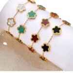 Titanium Steel 18K Five-Leaf Flower & Mother-of-Pearl Bracelet for Women: European-American Style, Fashionable, Exquisite, Lightweight & Versatile - Direct from Manufacturer